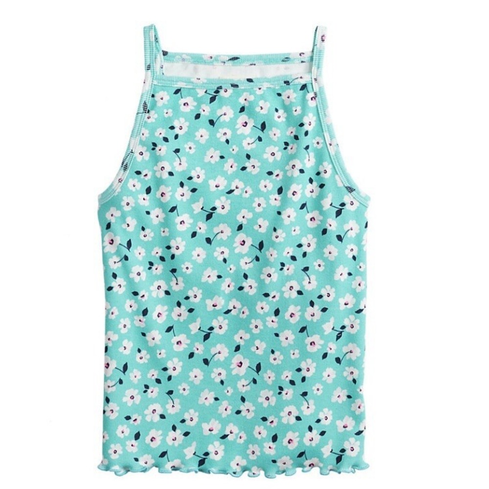 So Girls Square Neck Ribbed Tank Top 16 Plus Aqua Floral New with Tags Ruffle